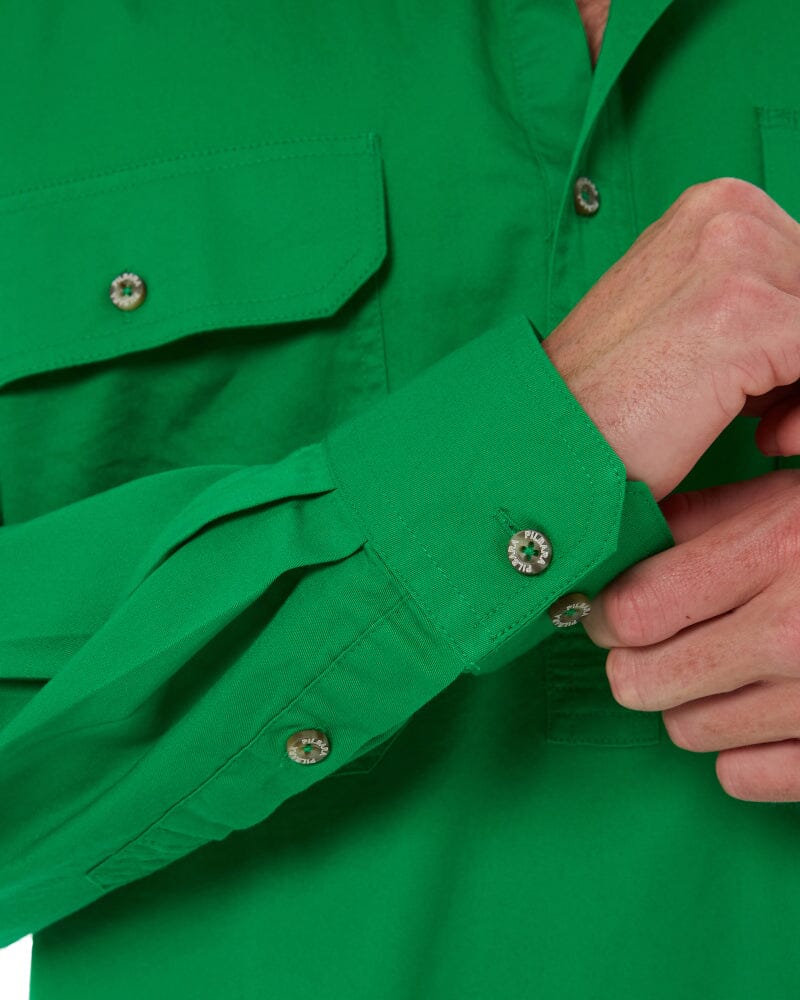 Closed Front Cotton Twill Shirt LS - Emerald