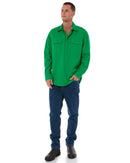 Closed Front Cotton Twill Shirt LS - Emerald