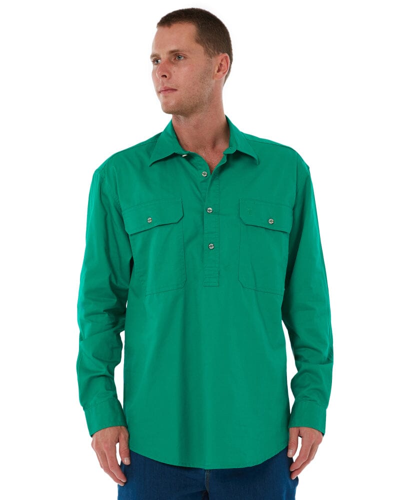 Closed Front Cotton Twill Shirt LS - Kelly Green