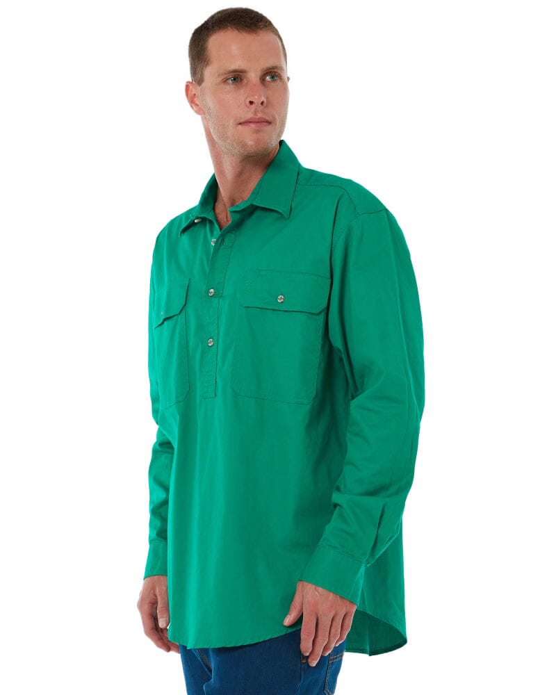 Closed Front Cotton Twill Shirt LS - Kelly Green