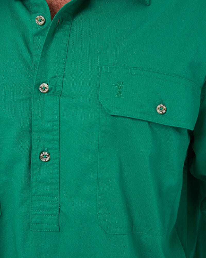 Closed Front Cotton Twill Shirt LS - Kelly Green