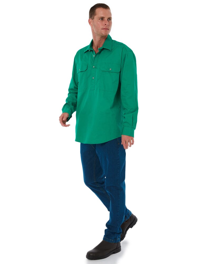 Pilbara Closed Front Cotton Twill Shirt LS - Kelly Green | Buy Online Pilbara Closed Front Cotton Twill Shirt LS - Kelly Green | Buy Online