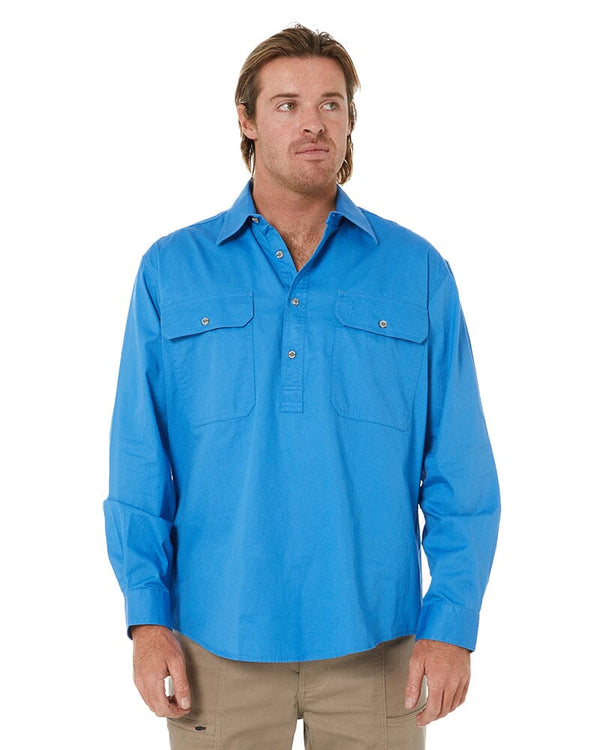 Closed Front Cotton Twill Shirt LS - Light Blue