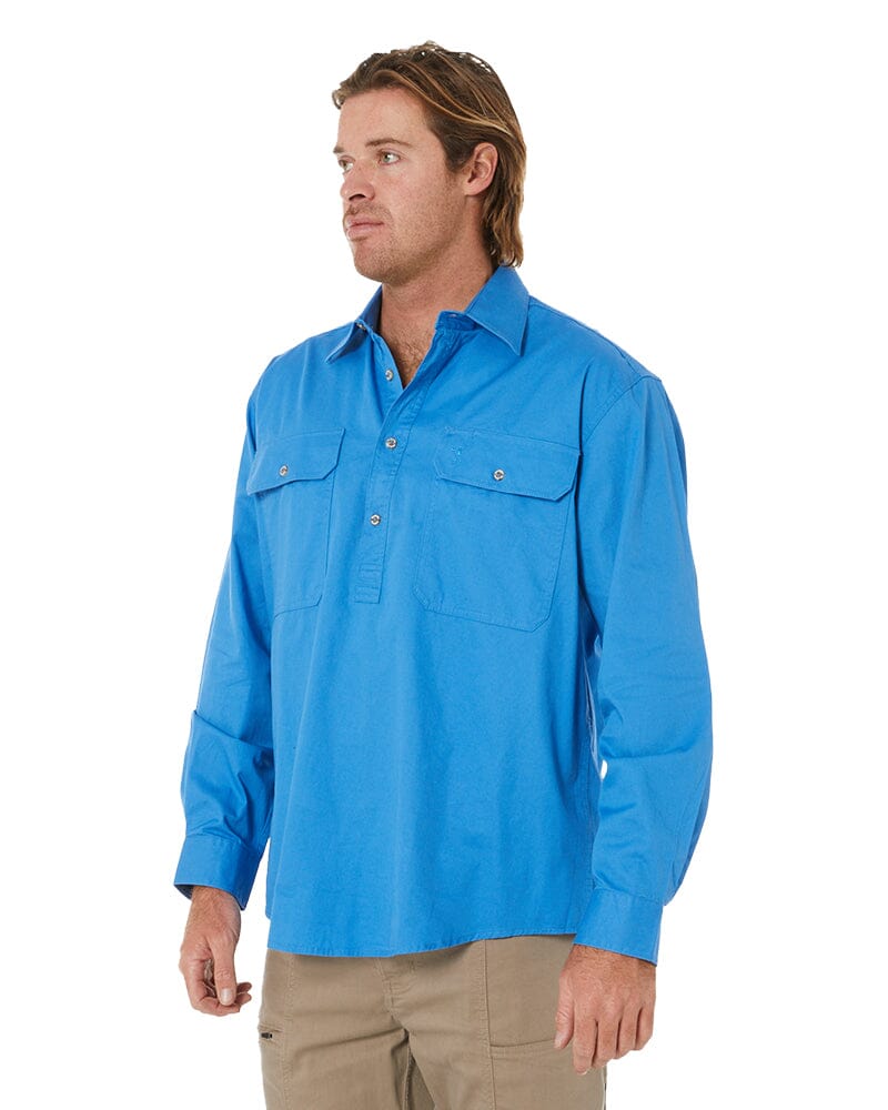 Closed Front Cotton Twill Shirt LS - Light Blue