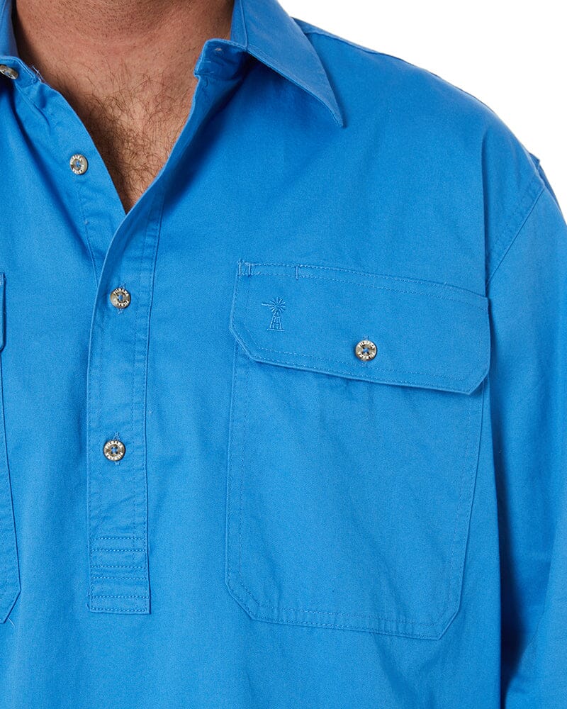 Closed Front Cotton Twill Shirt LS - Light Blue