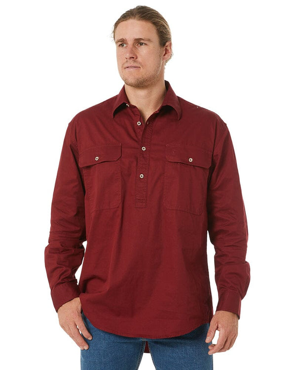 Closed Front Cotton Twill Shirt LS - Ochre