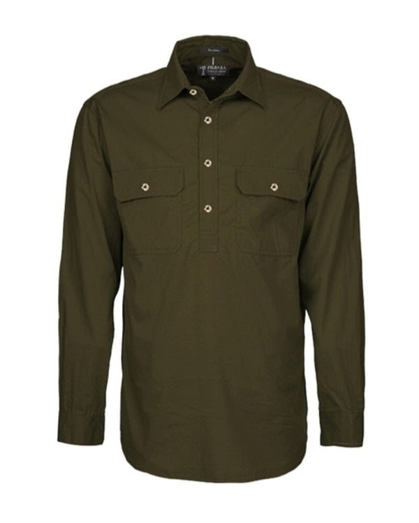 Closed Front Cotton Twill Shirt LS - Olive