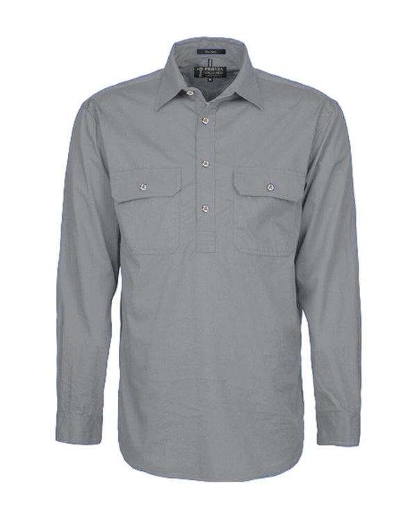 Closed Front Cotton Twill Shirt LS - Silver