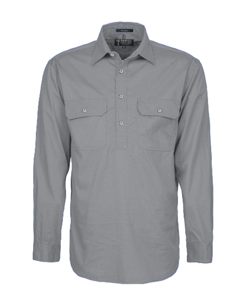 Closed Front Cotton Twill Shirt LS - Silver