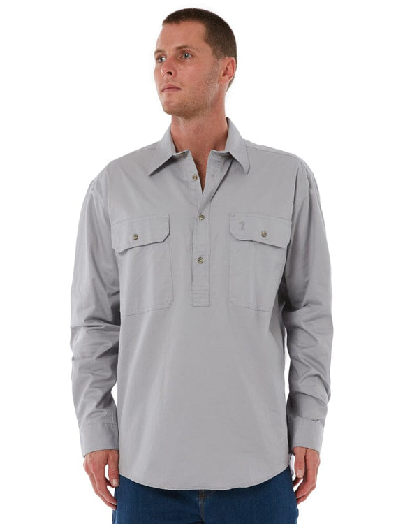 Closed Front Cotton Twill Shirt LS - Silver