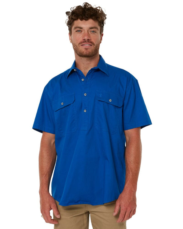 Closed Front SS Shirt - Cobalt