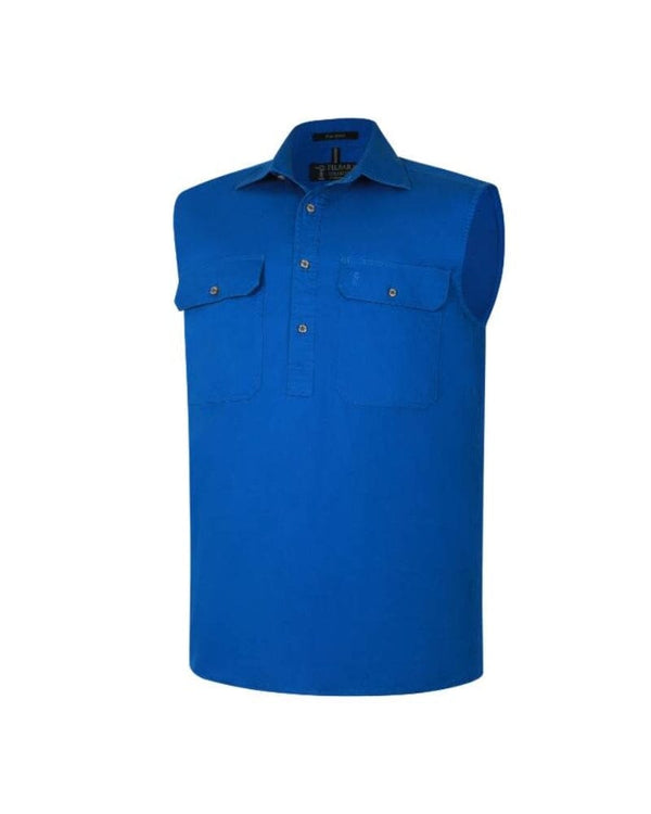 Closed Front Sleeveless Shirt - Cobalt Blue