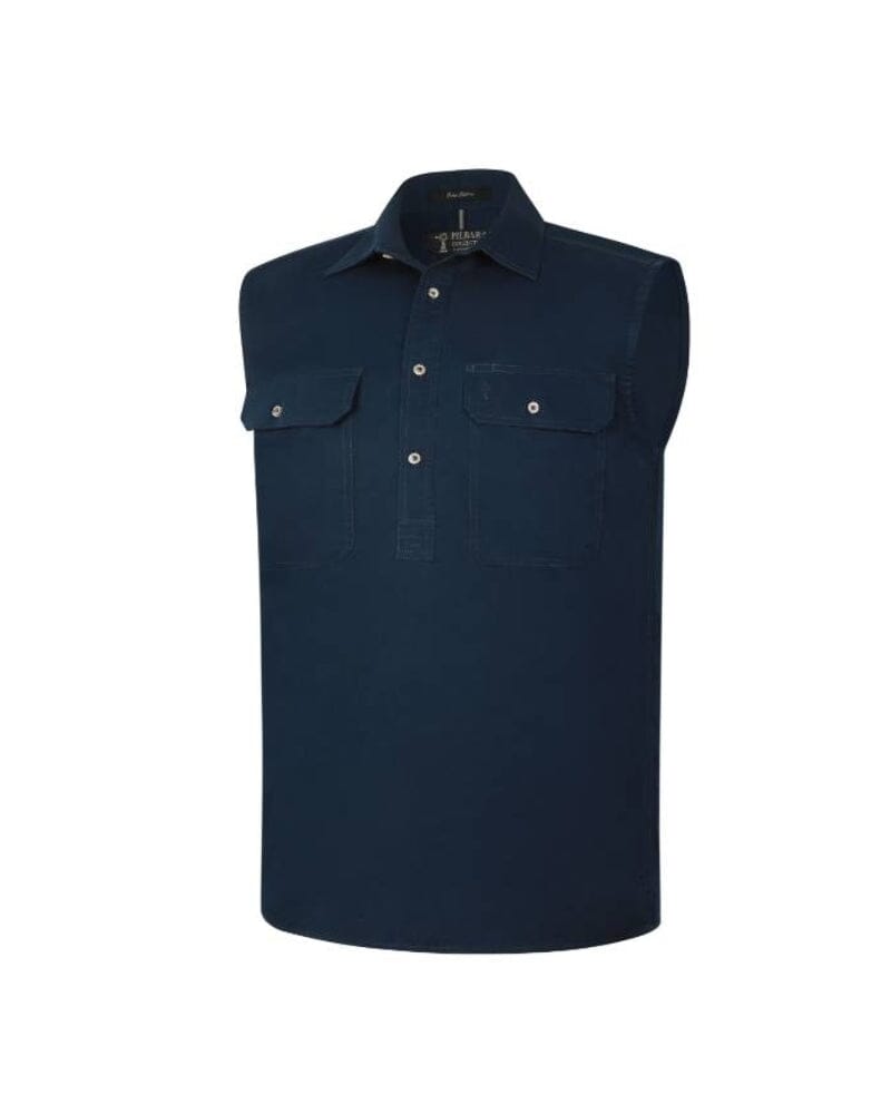 Closed Front Sleeveless Shirt - French Navy