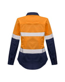 Womens Rugged Cooling Hi Vis Taped Long Sleeve Shirt - Orange/Navy