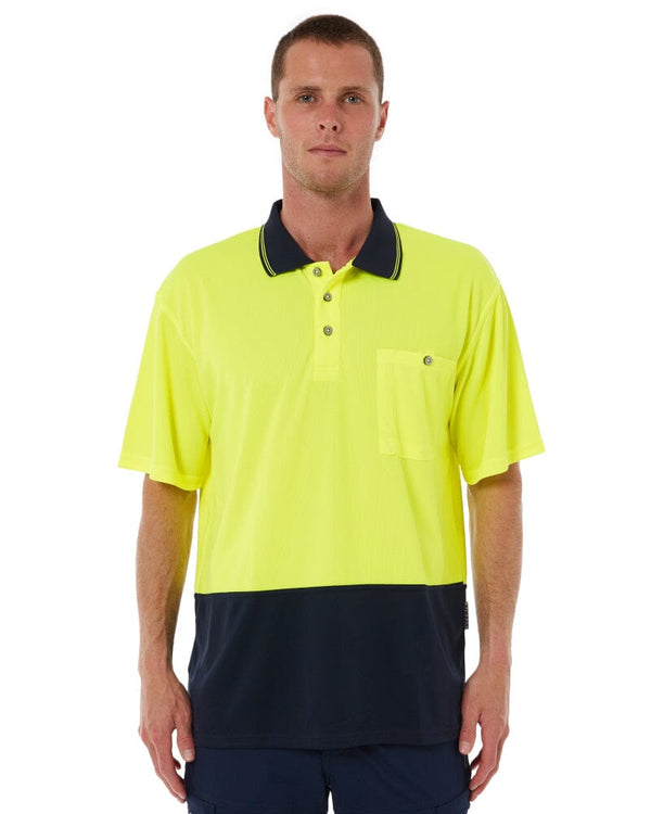 Hi Vis Basic Short Sleeve Polo - Yellow/Navy