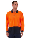 Hi Vis Basic Long Sleeve Polo - Orange/Navy