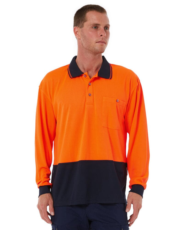 Hi Vis Basic Long Sleeve Polo - Orange/Navy
