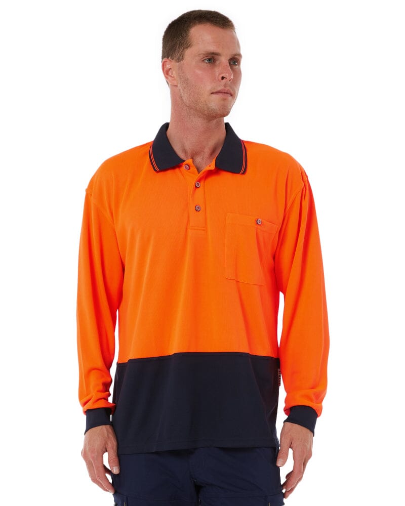 Hi Vis Basic Long Sleeve Polo - Orange/Navy
