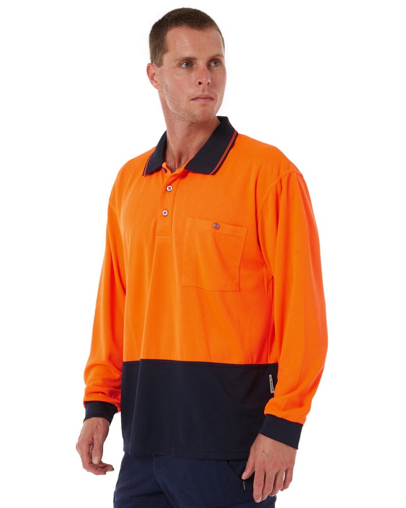 Hi Vis Basic Long Sleeve Polo - Orange/Navy