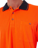 Hi Vis Basic Long Sleeve Polo - Orange/Navy