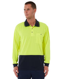 Hi Vis Basic Long Sleeve Polo - Yellow/Navy