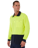Hi Vis Basic Long Sleeve Polo - Yellow/Navy