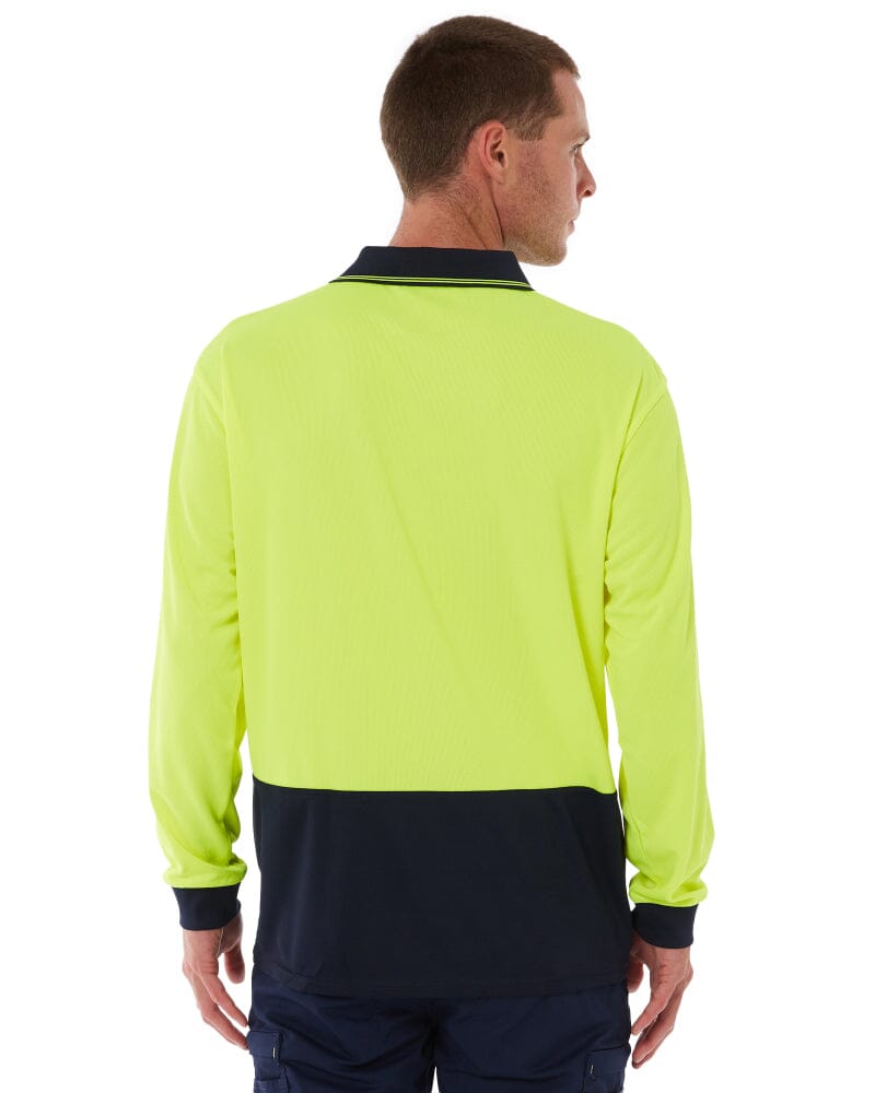 Hi Vis Basic Long Sleeve Polo - Yellow/Navy
