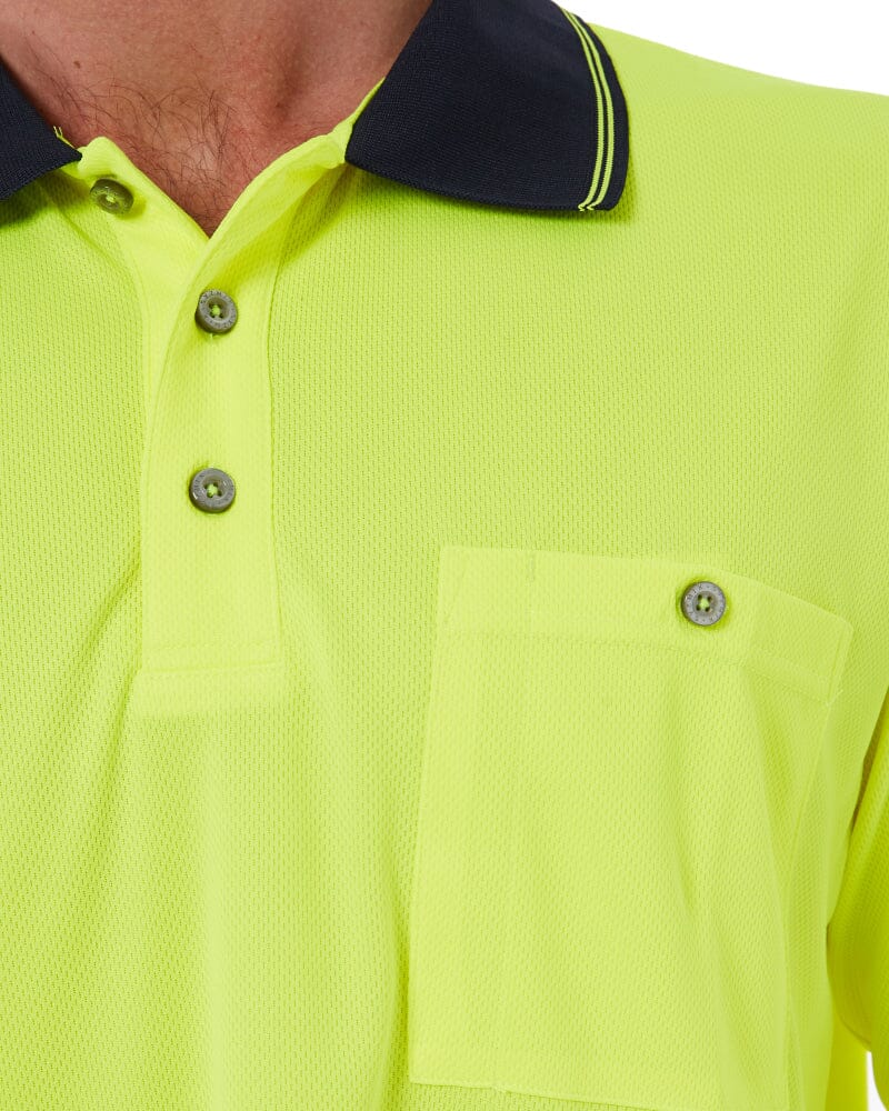 Hi Vis Basic Long Sleeve Polo - Yellow/Navy