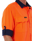 Hi Vis Outdoor Long Sleeve Shirt - Orange/Navy