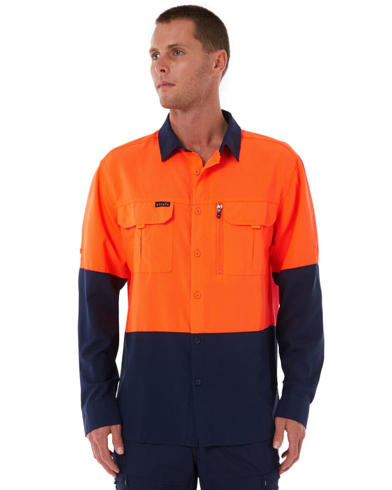 Hi Vis Outdoor Long Sleeve Shirt - Orange/Navy