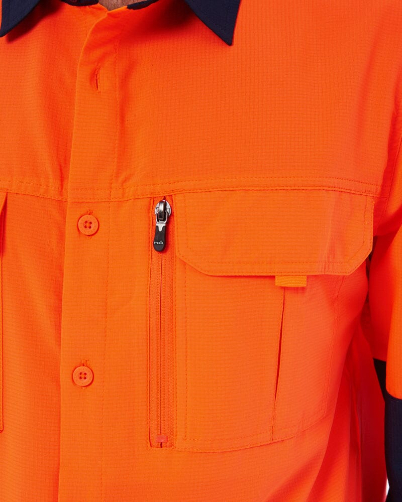 Hi Vis Outdoor Long Sleeve Shirt - Orange/Navy