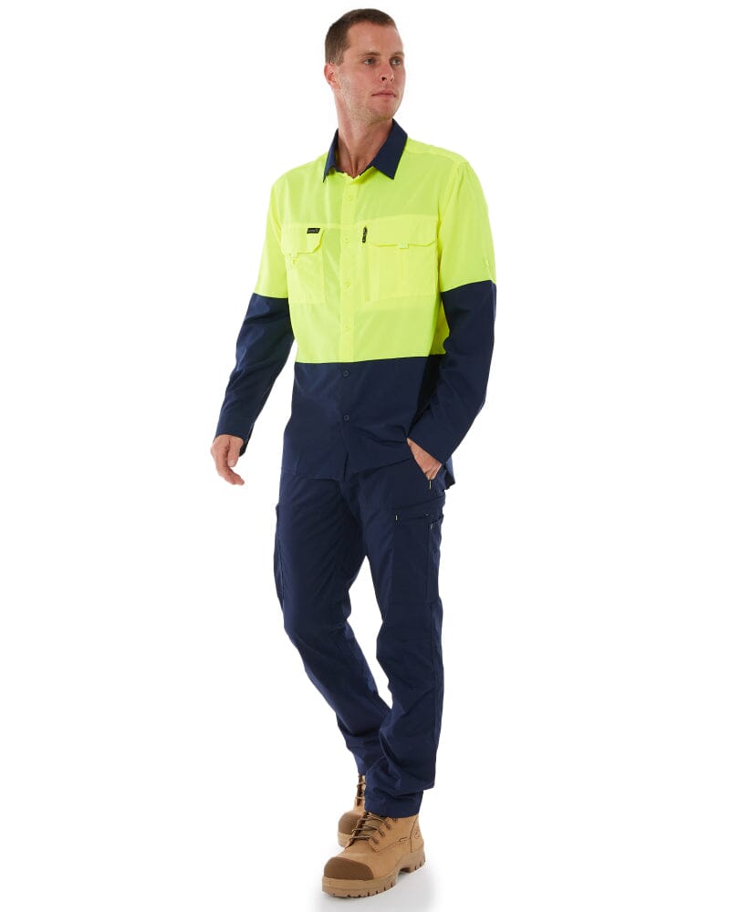 Hi Vis Outdoor Long Sleeve Shirt - Yellow/Navy