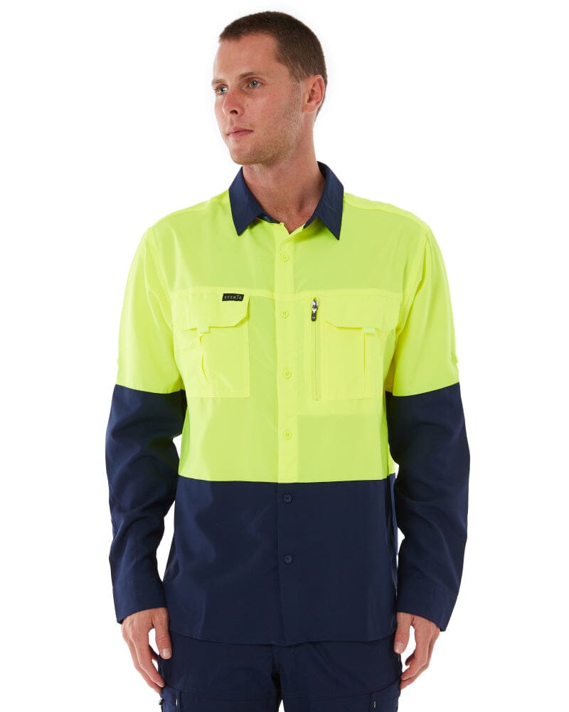 Hi Vis Outdoor Long Sleeve Shirt - Yellow/Navy