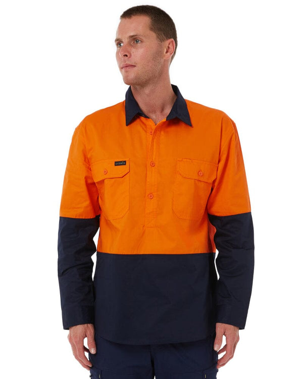 Closed Front Long Sleeve Shirt - Orange/Navy