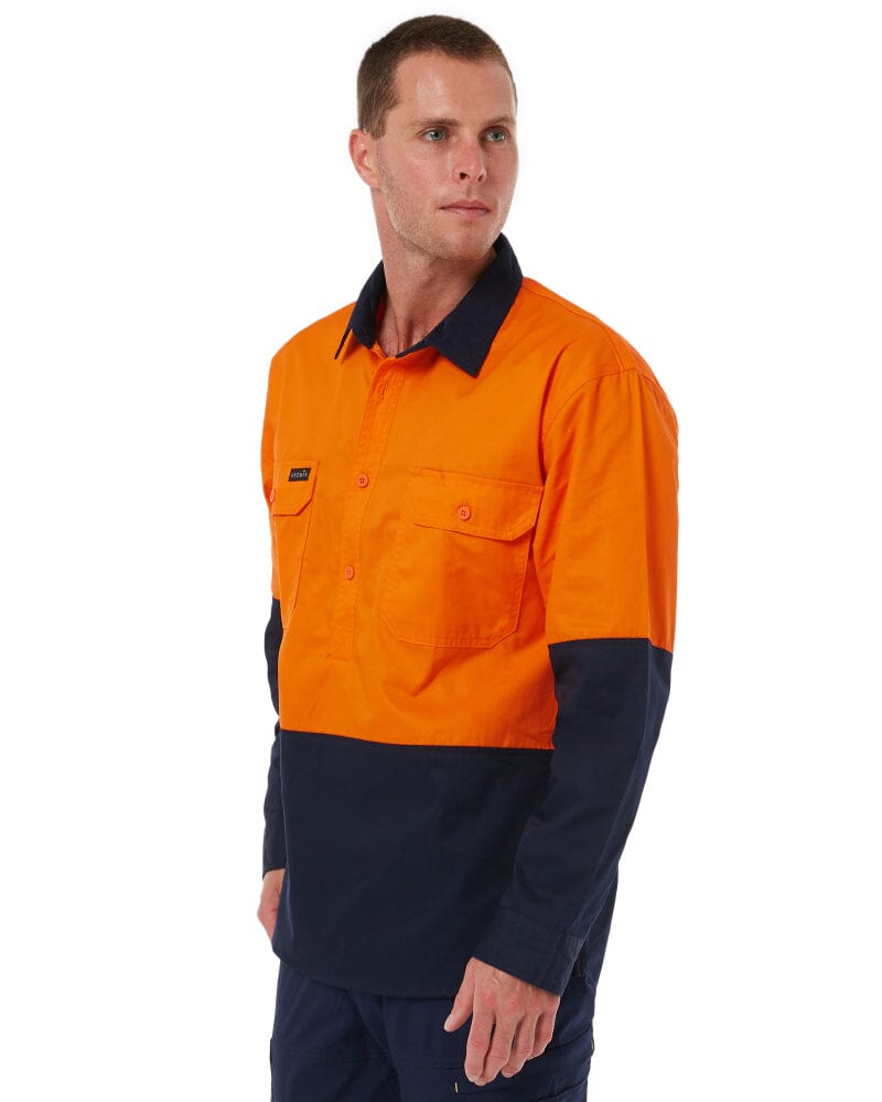 Closed Front Long Sleeve Shirt - Orange/Navy