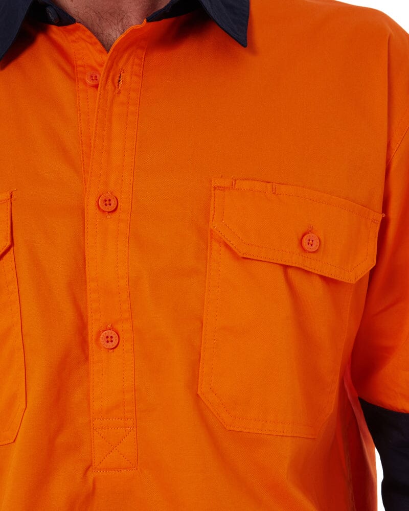 Closed Front Long Sleeve Shirt - Orange/Navy