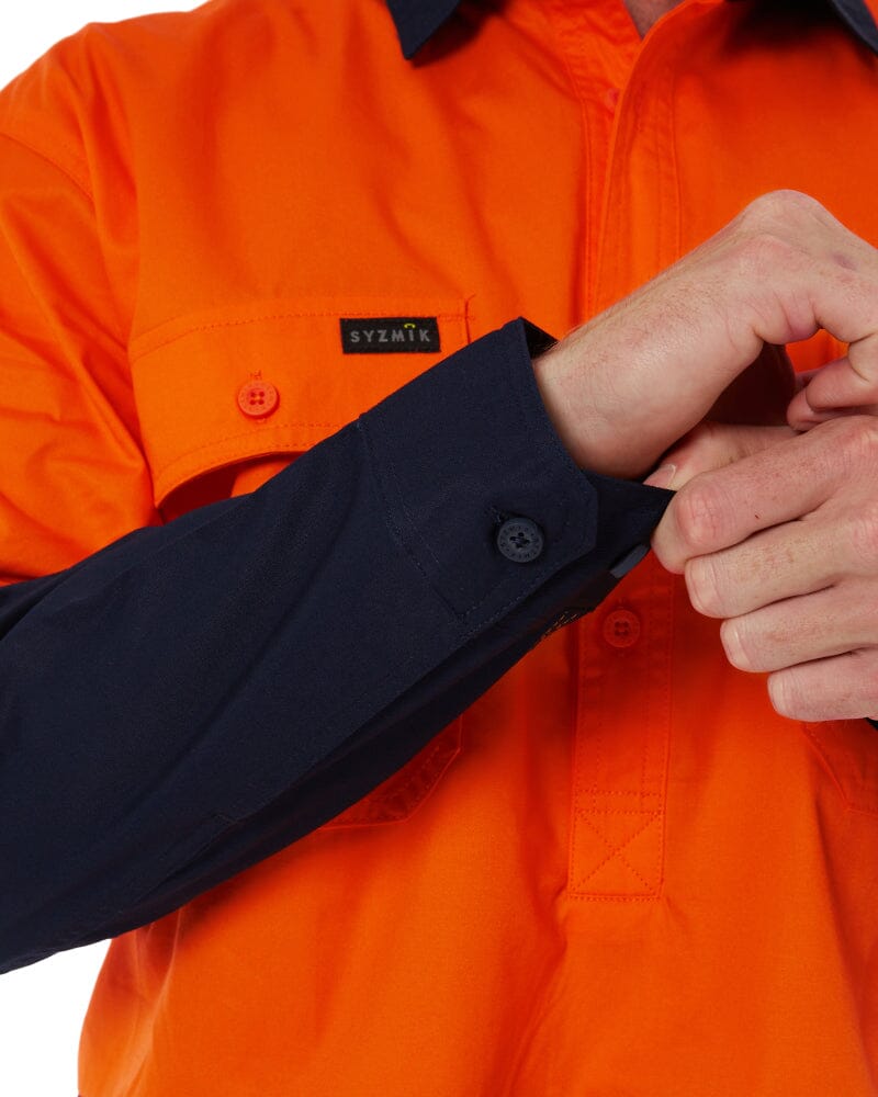 Closed Front Long Sleeve Shirt - Orange/Navy