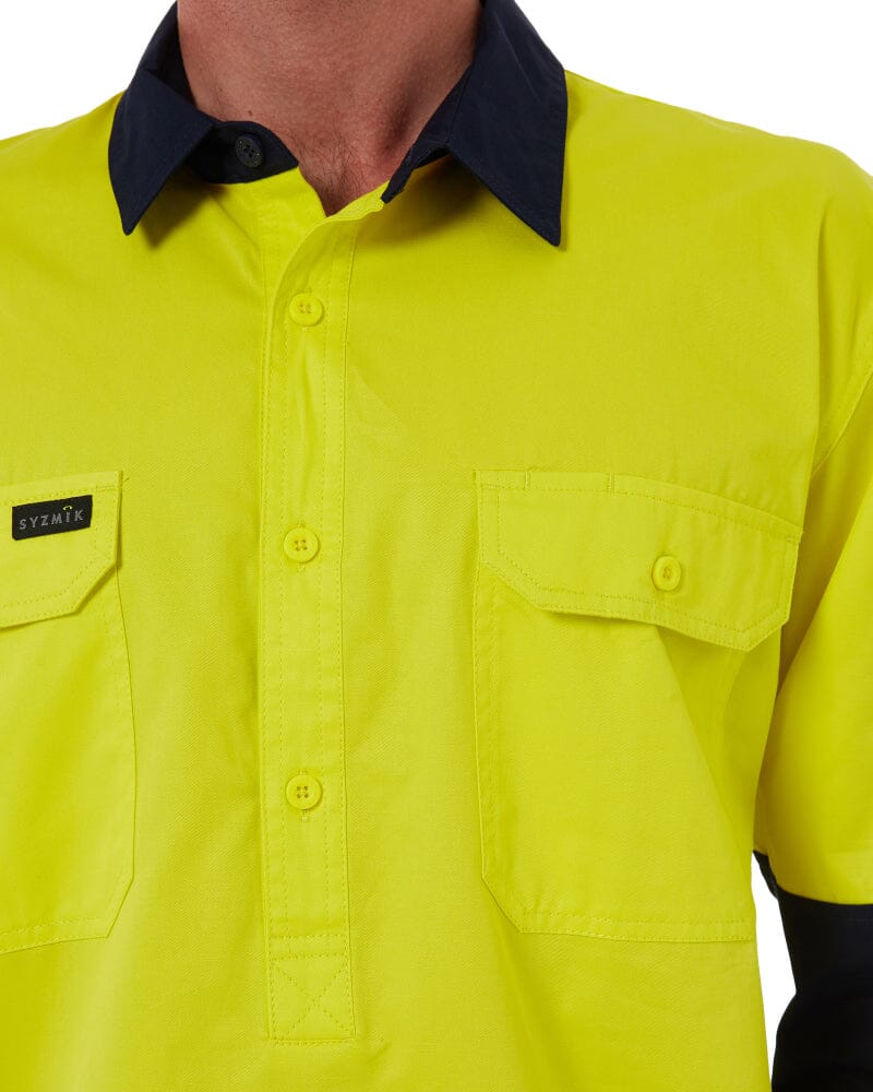 Closed Front Long Sleeve Shirt - Yellow/Navy