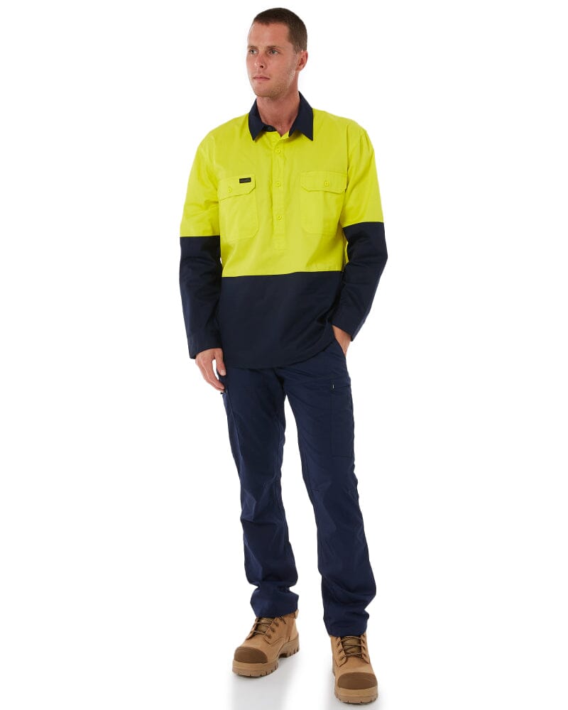 Closed Front Long Sleeve Shirt - Yellow/Navy