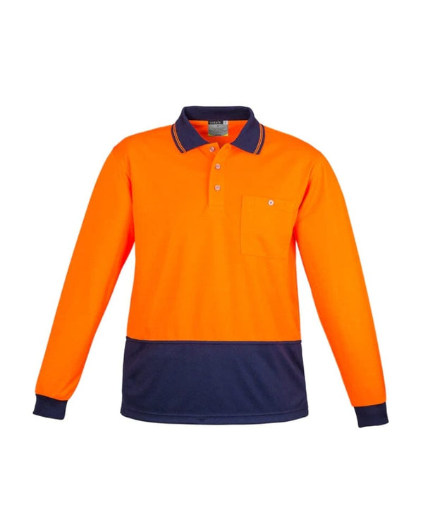Hi Vis Basic Long Sleeve Polo - Orange/Navy