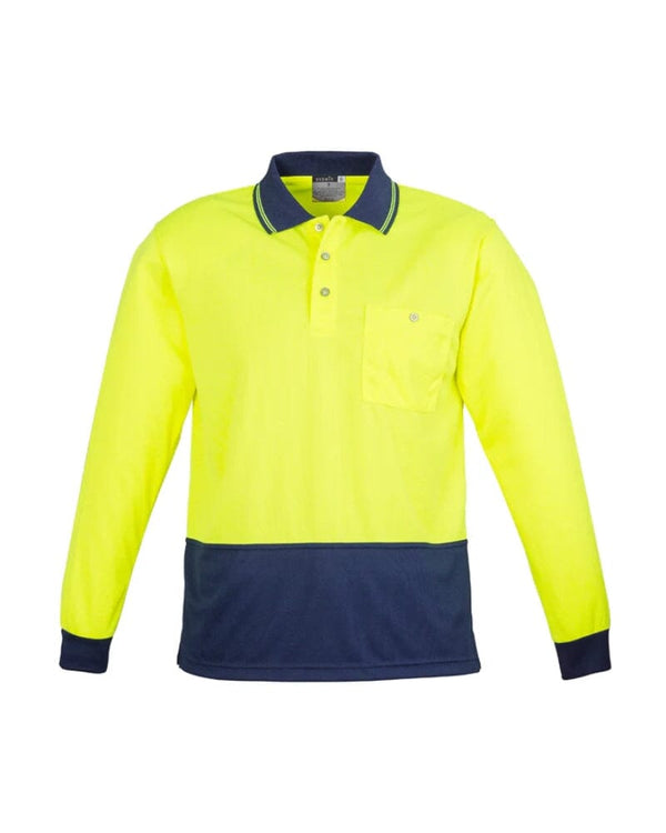 Hi Vis Basic Long Sleeve Polo - Yellow/Navy