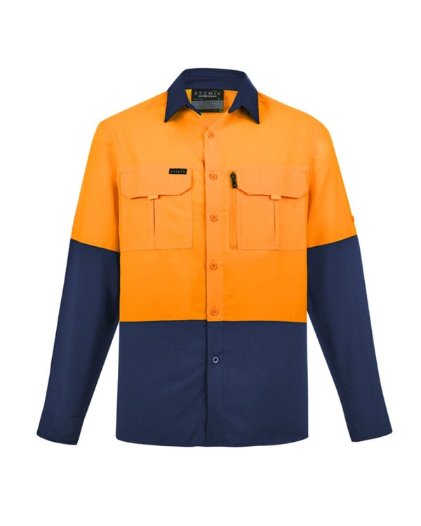 Hi Vis Outdoor Long Sleeve Shirt - Orange/Navy