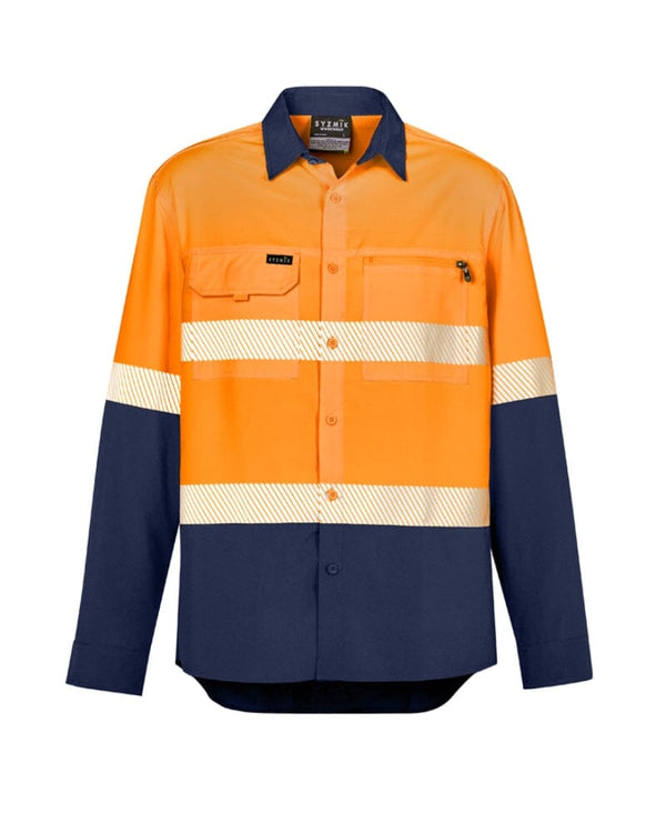 Hi Vis Outdoor Segmented Tape Long Sleeve Shirt - Orange/Navy