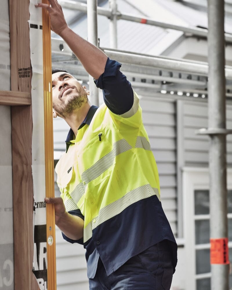 Hi Vis Outdoor Segmented Tape Long Sleeve Shirt - Yellow/Navy