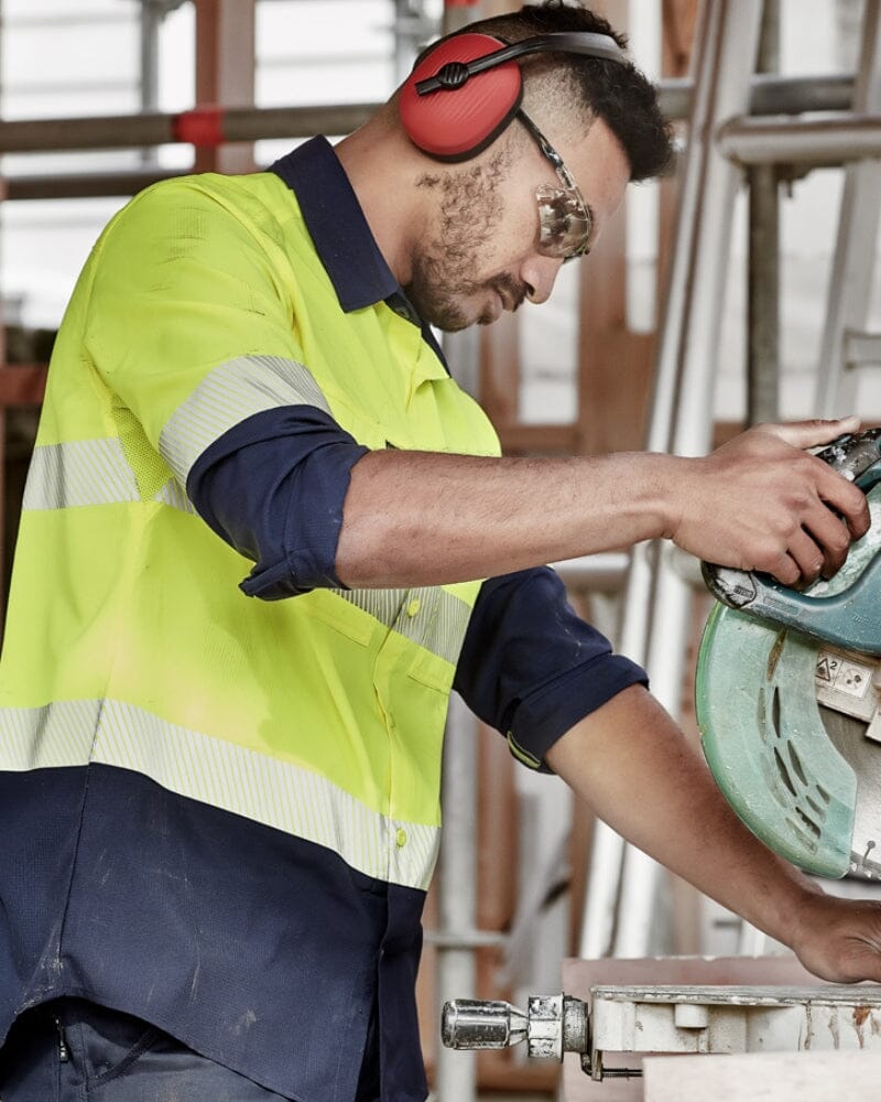 Hi Vis Outdoor Segmented Tape Long Sleeve Shirt - Yellow/Navy