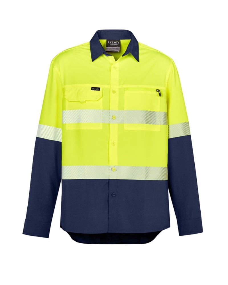 Hi Vis Outdoor Segmented Tape Long Sleeve Shirt - Yellow/Navy