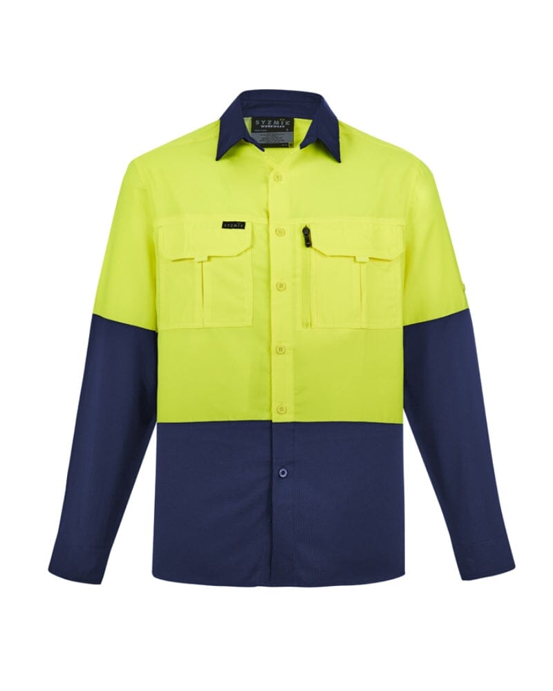 Hi Vis Outdoor Long Sleeve Shirt - Yellow/Navy