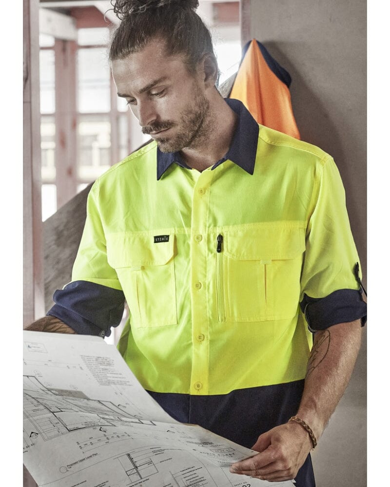 Hi Vis Outdoor Long Sleeve Shirt - Yellow/Navy