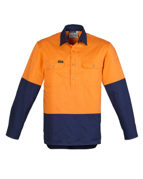 Closed Front Long Sleeve Shirt - Orange/Navy