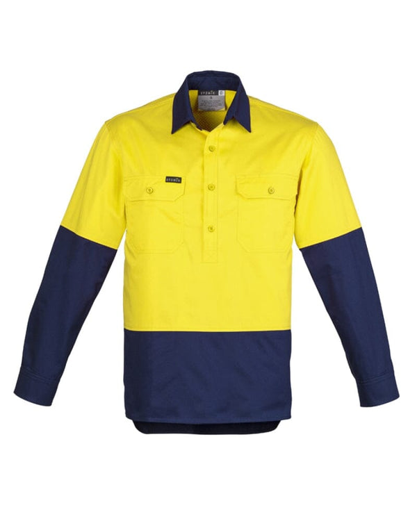 Closed Front Long Sleeve Shirt - Yellow/Navy